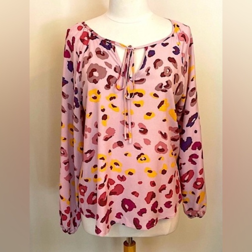 Andree By Unit Top Pink Yellow Animal Print SZ L Boho Chic Mob Wife Edgy Top